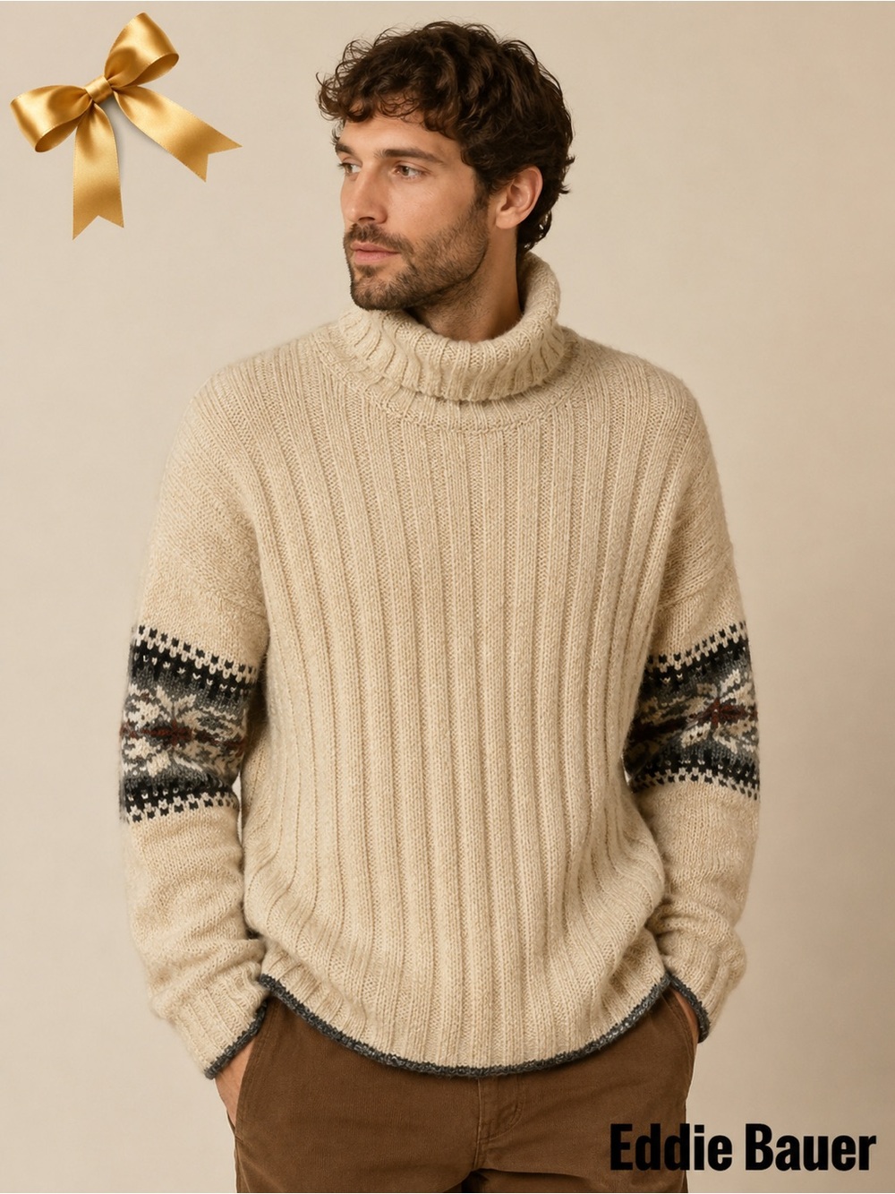 Eddie Bauer Vintage Rib Knit Nordic Sleeve Turtleneck Sweater Men’s M